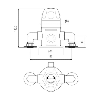[BSCCSQ1] Contemporary Round Exposed Sequential Thermostatic Shower Valve (1 Outlet) - Chrome - Balterley - Technical Drawing