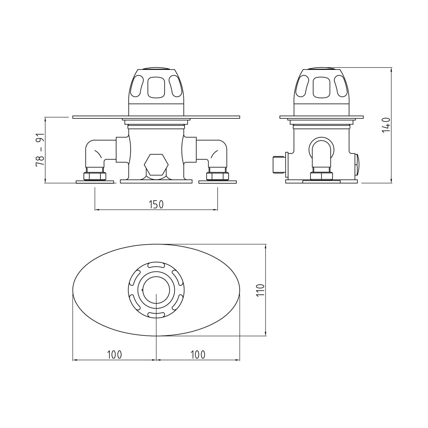 [BSCCSQ2] Contemporary Round Exposed Sequential Thermostatic Shower Valve with Lever Handle - Chrome - Balterley - Technical Drawing