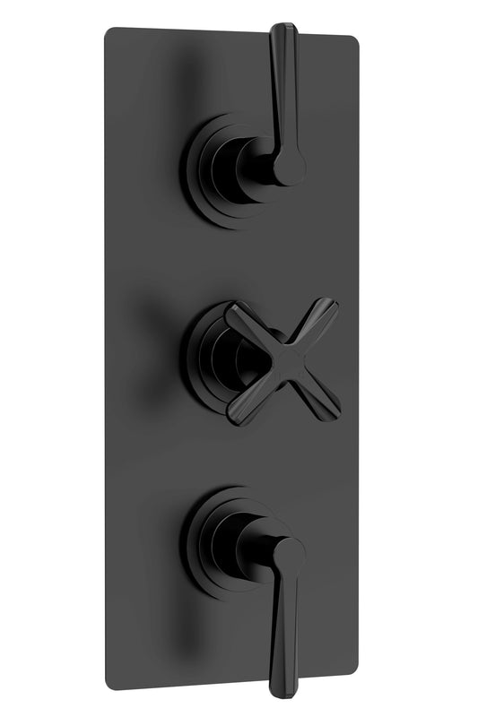 Connect Triple Concealed Crosshead Thermostatic Shower Valve (2 Outlets) - Matt Black - Balterley