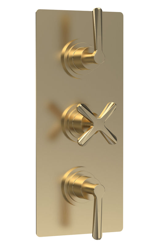 Connect Triple Concealed Crosshead Thermostatic Shower Valve with Diverter (3 Outlets) - Brushed Brass - Balterley