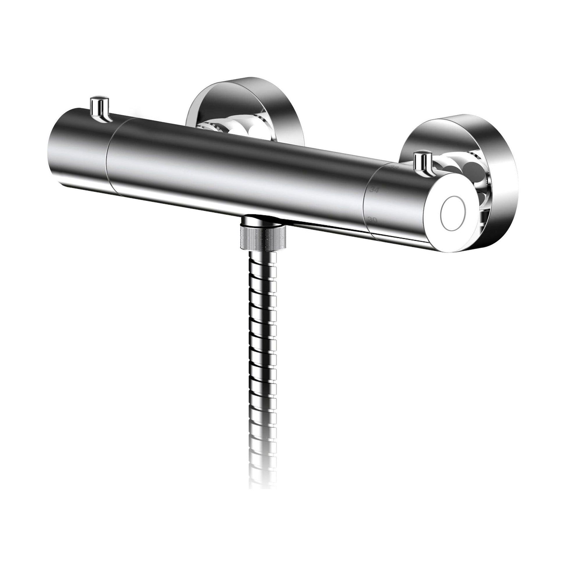 [BSCU503] Balterley Current Contemporary Wall Mounted Round Thermostatic Bar Valve with Bottom Outlet - Polished Chrome Finish - Cutout