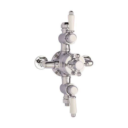 [BSED089E] Traditional Exposed Triple Thermostatic Shower Valve - 2 Outlets - Chrome Finish - Premium Bathroom Fitting by Balterley - Cutout