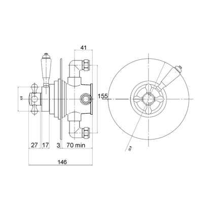 [BSED092C] Traditional Concealed Dual Thermostatic Shower Valve (1 Outlet) - Chrome - Balterley - Technical Drawing