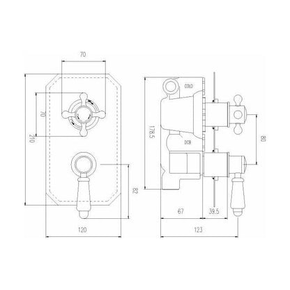[BSED316] Traditional Bathroom Concealed Twin Thermostatic Shower Valve (1 Outlet) - Chrome - Balterley - Technical Drawing
