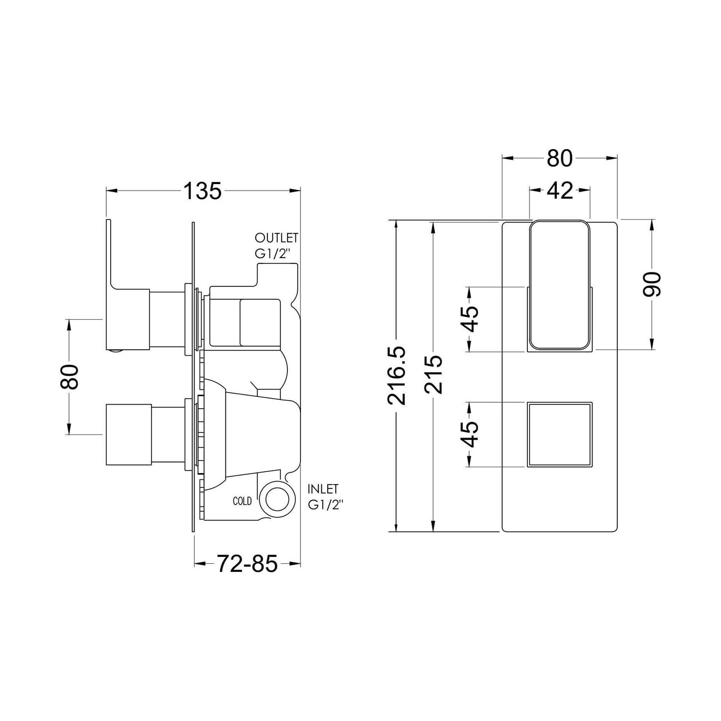 [BSEM15TW01] Empire Twin Thermostatic Valve - Technical Drawing