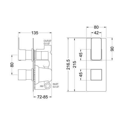 [BSEM15TW01] Empire Twin Thermostatic Valve - Technical Drawing