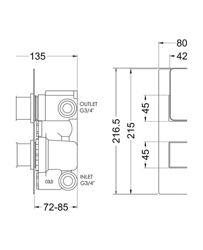 [BSEM15TW02] Empire Twin Therm Valve W/DIV - Technical Drawing