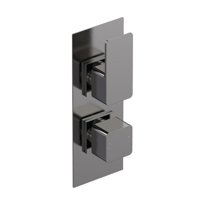 [BSEM7TW01] Empire Contemporary Square Concealed Twin Thermostatic Shower Valve with 1 Outlet - Brushed Pewter Finish - Balterley - Cutout