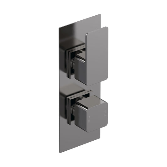 [BSEM7TW01] Empire Contemporary Square Concealed Twin Thermostatic Shower Valve with 1 Outlet - Brushed Pewter Finish - Balterley - Cutout