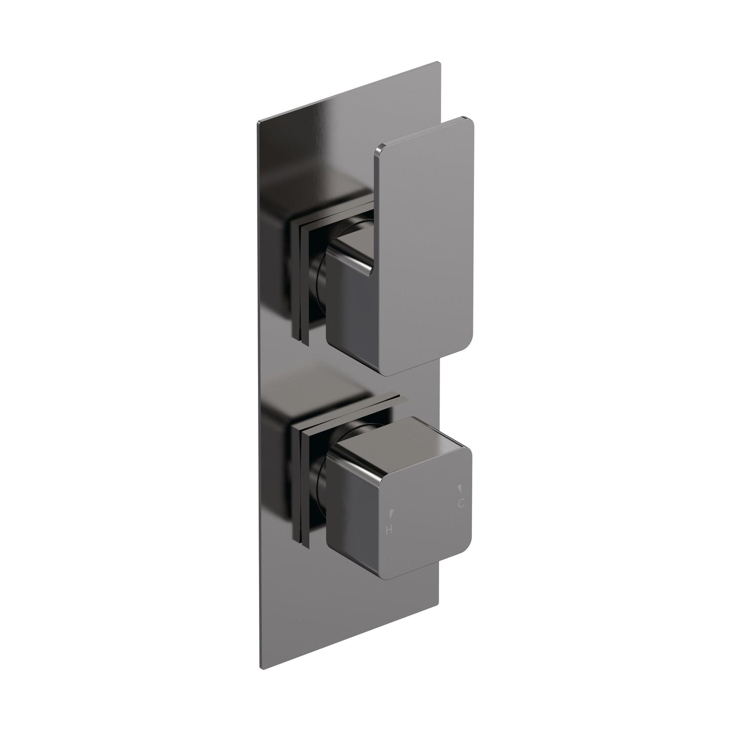 [BSEM7TW02] Empire Contemporary Square Concealed Twin Thermostatic Shower Valve with Diverter 2 Outlets - Brushed Pewter Finish - Balterley - Cutout