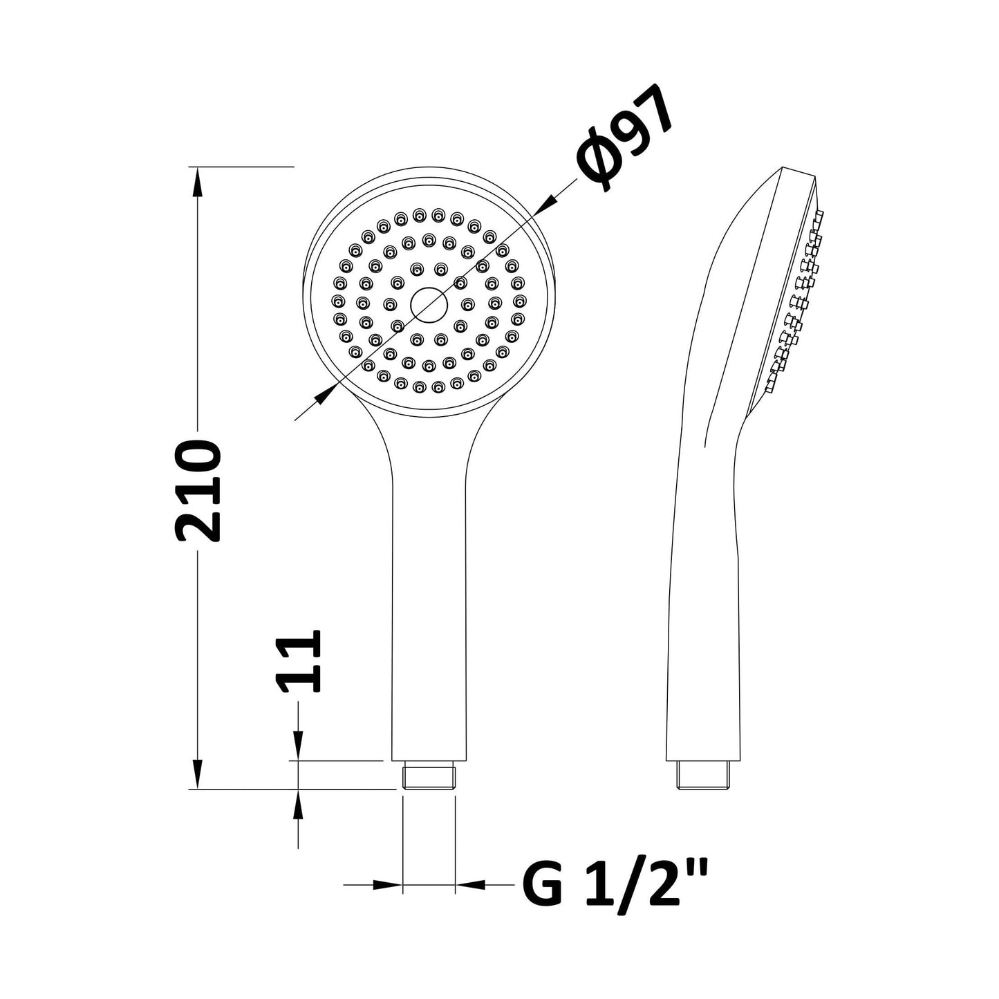 [BSHS302] Balterley Contemporary Round Easy Clean Single Function Shower Handset - Chrome - Technical Drawing