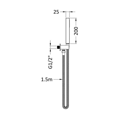 [BSHS3264] Square Outlet Elbow, Parking Bracket & Shower Handset - Matt Black - Technical Drawing