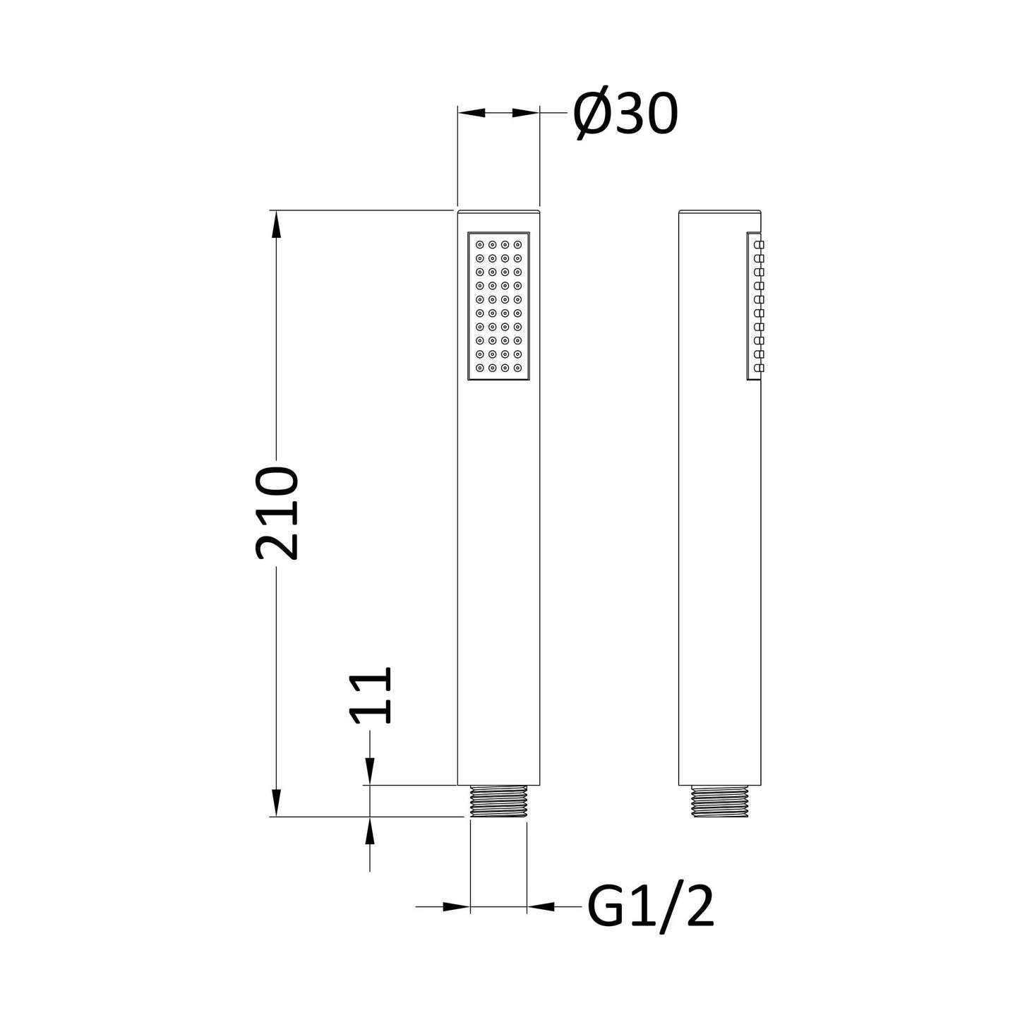 [BSHS407] Balterley Contemporary Easyclean Round Single Function Shower Handset - Matt Black - Technical Drawing