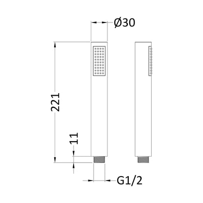 [BSHS707] Balterley Contemporary Easyclean Round Single Function Shower Handset - Brushed Pewter - Technical Drawing