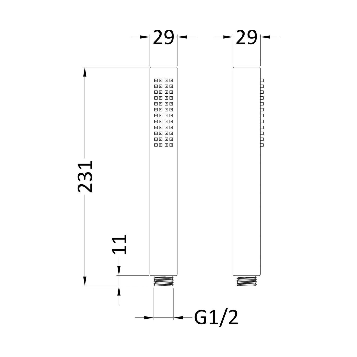 [BSHS710] Balterley Contemporary Minimalist Square Single Function Shower Handset - Brushed Pewter - Technical Drawing