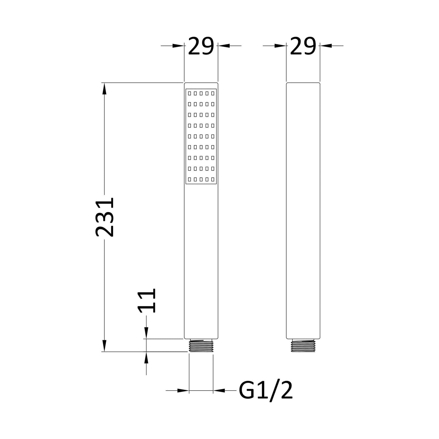 [BSHS810] Balterley Contemporary Minimalist Square Single Function Shower Handset - Brushed Brass - Technical Drawing