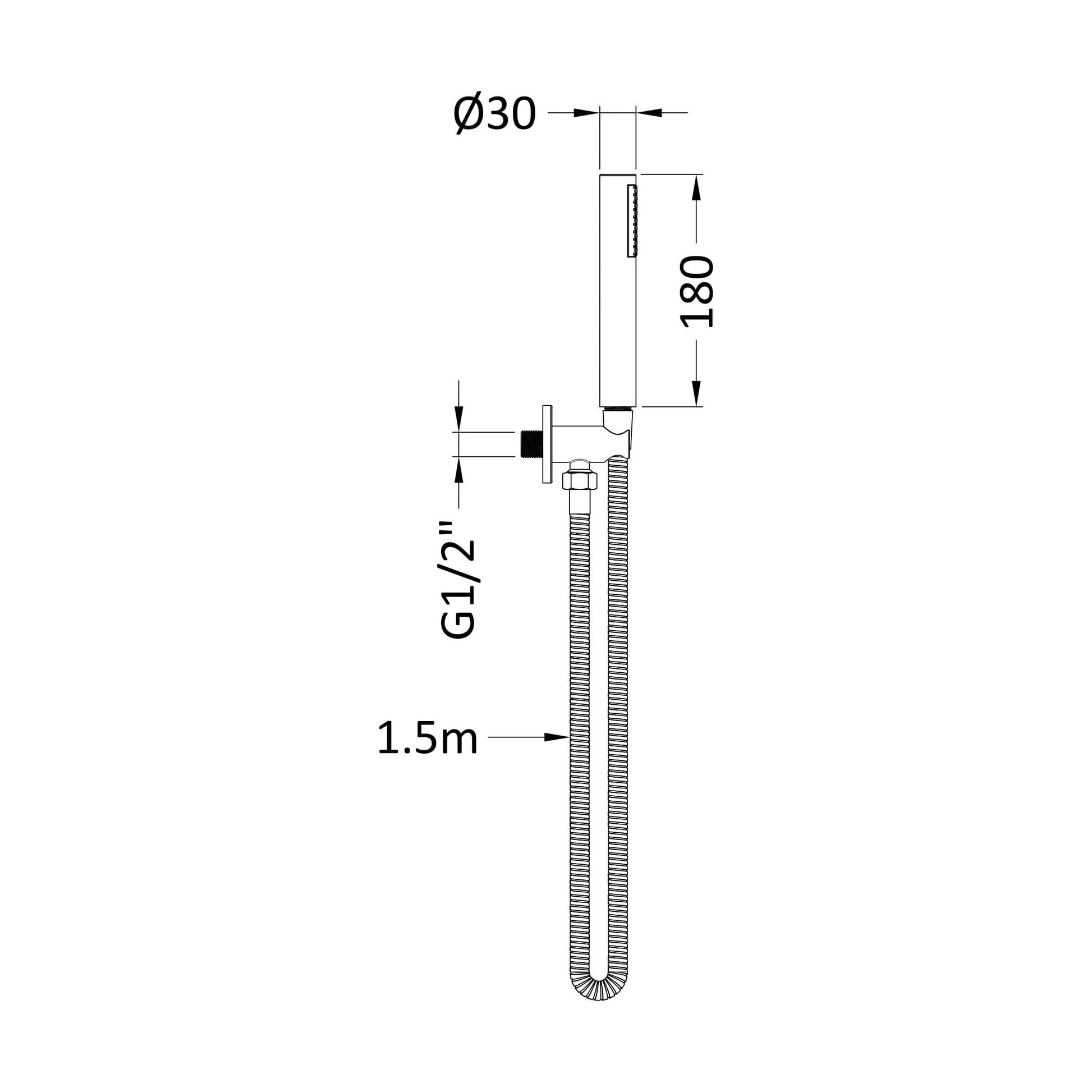 [BSHS8263] Consall Round Shower Handset with Bracket and Outlet Elbow, 1230 x 30 x 55mm, Choice of Finish - Technical Drawing