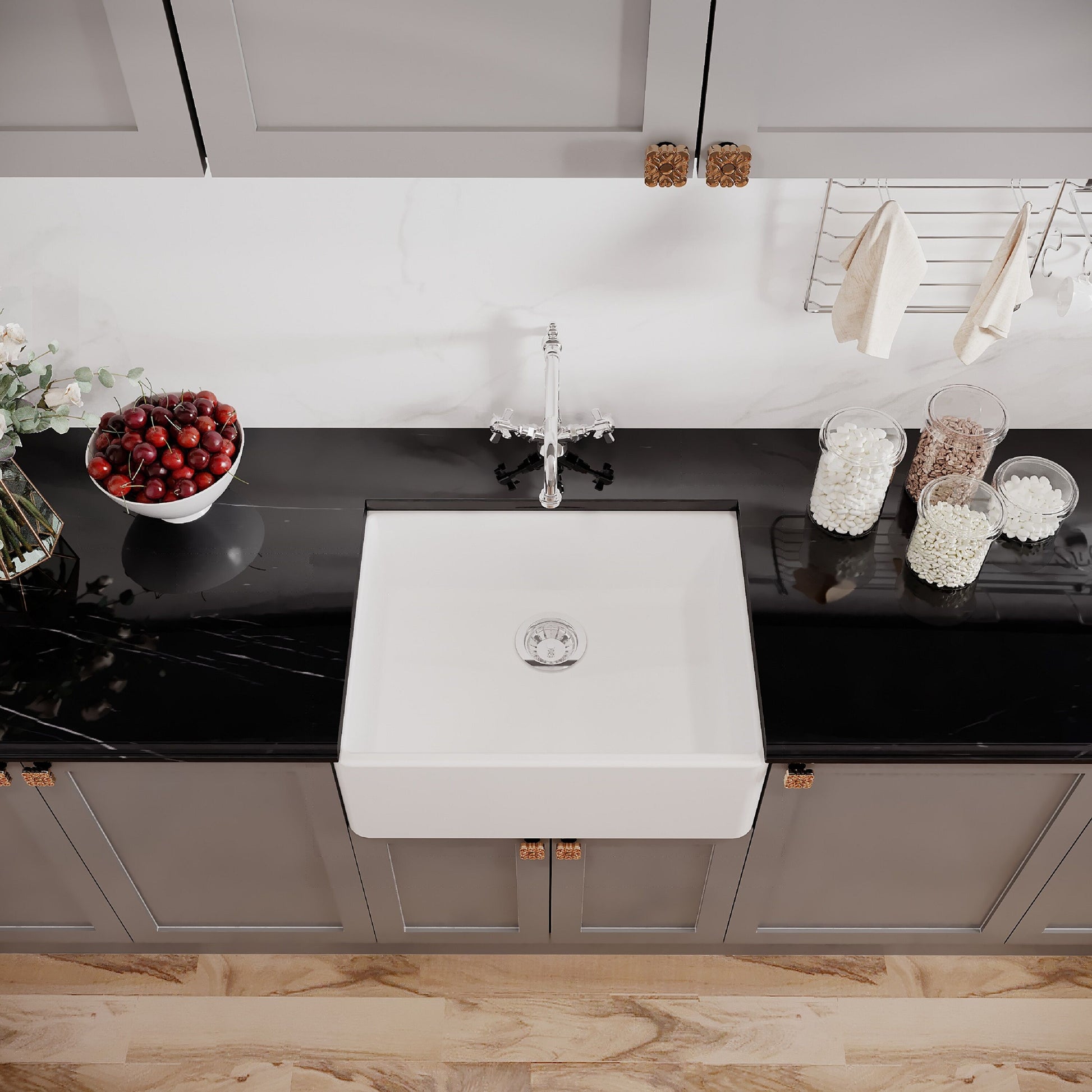 [BSK201WT4] Single Bowl Fireclay Ceramic Butler Kitchen Bundle with Compatible Waste & French Tap - Lifestyle 2