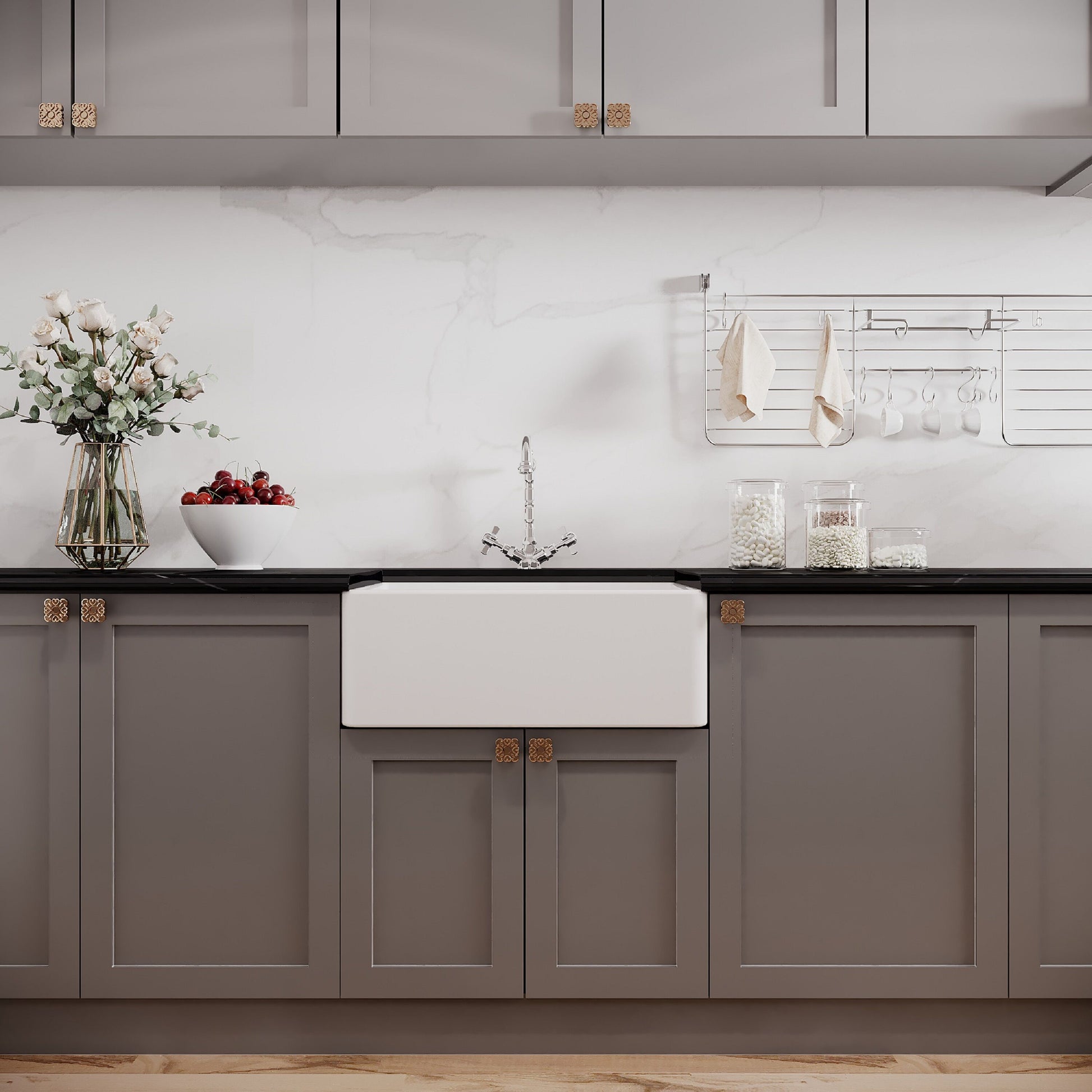 [BSK202WT2] Single Bowl Fireclay Ceramic Butler Kitchen Sink Bundle with Overflow, Mixer Tap & Waste - Lifestyle 1