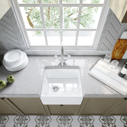 [BSK219WT2] Single Bowl Fireclay Ceramic Belfast Sink Bundle with Overflow, Mono Mixer Tap & Waste - Lifestyle 2