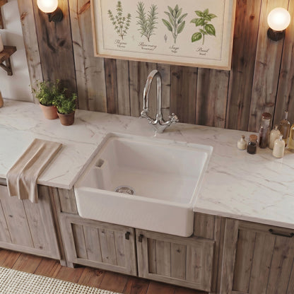 [BSK219WT2] Fireclay Kitchen Bundle - Compact 460mm Belfast Sink + Overflow, Strainer Waste & Mono Sink Mixer Tap in White Finish by Balterley - Silo