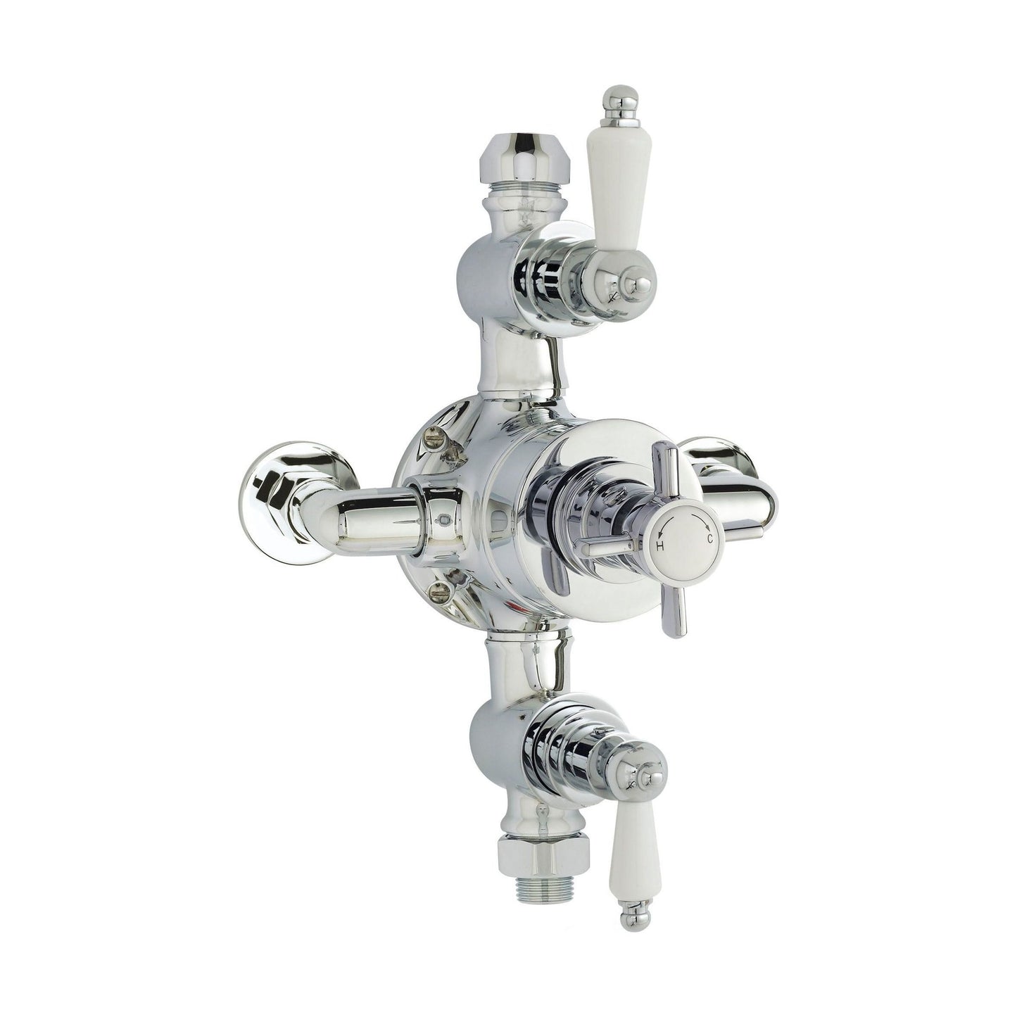 [BSKI057E] Traditional Exposed Triple Thermostatic Shower Valve - 2 Outlets - Durable Chrome Finish - Luxury Bathroom Fittings by Balterley - Cutout