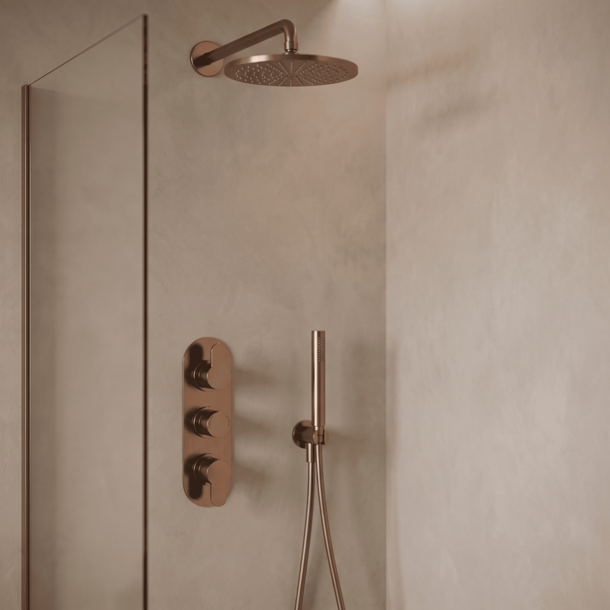 [BSPR15TR03] Consall Round Thermostatic Three Outlet Shower Valve with Diverter, Choice of Finish - Lifestyle
