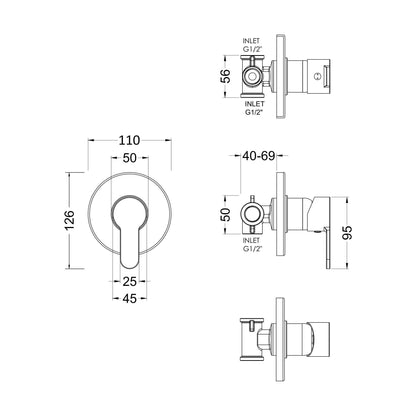 [BSPRMV10] Balterley Pride Round Concealed Manual Shower Valve 1 Outlet - Chrome - Technical Drawing