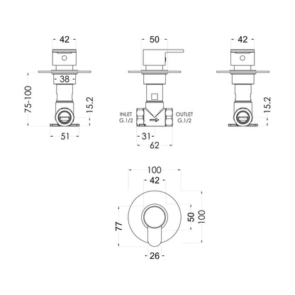 [BSPRST10] Balterley Pride Round Concealed Shower Stop Tap - Chrome - Technical Drawing