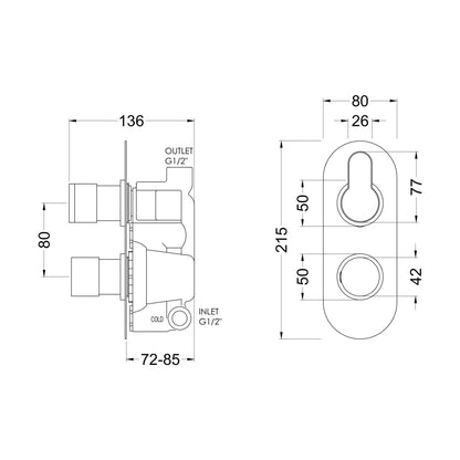 [BSPRTW01] Consall Round Thermostatic One Outlet Shower Valve, Choice of Finish - Technical Drawing