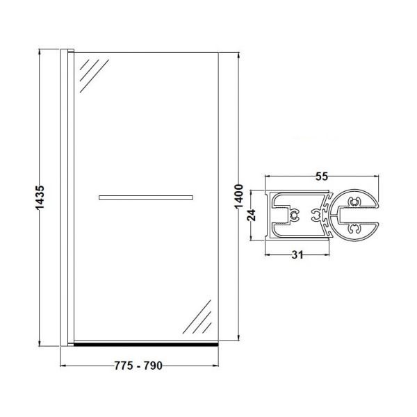 Square Bath Screen With Rail 1435x790