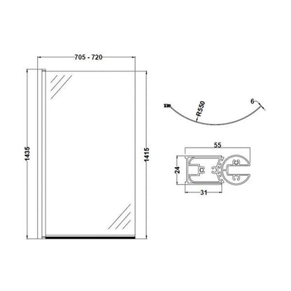 Curved P Bath Screen 1435x720
