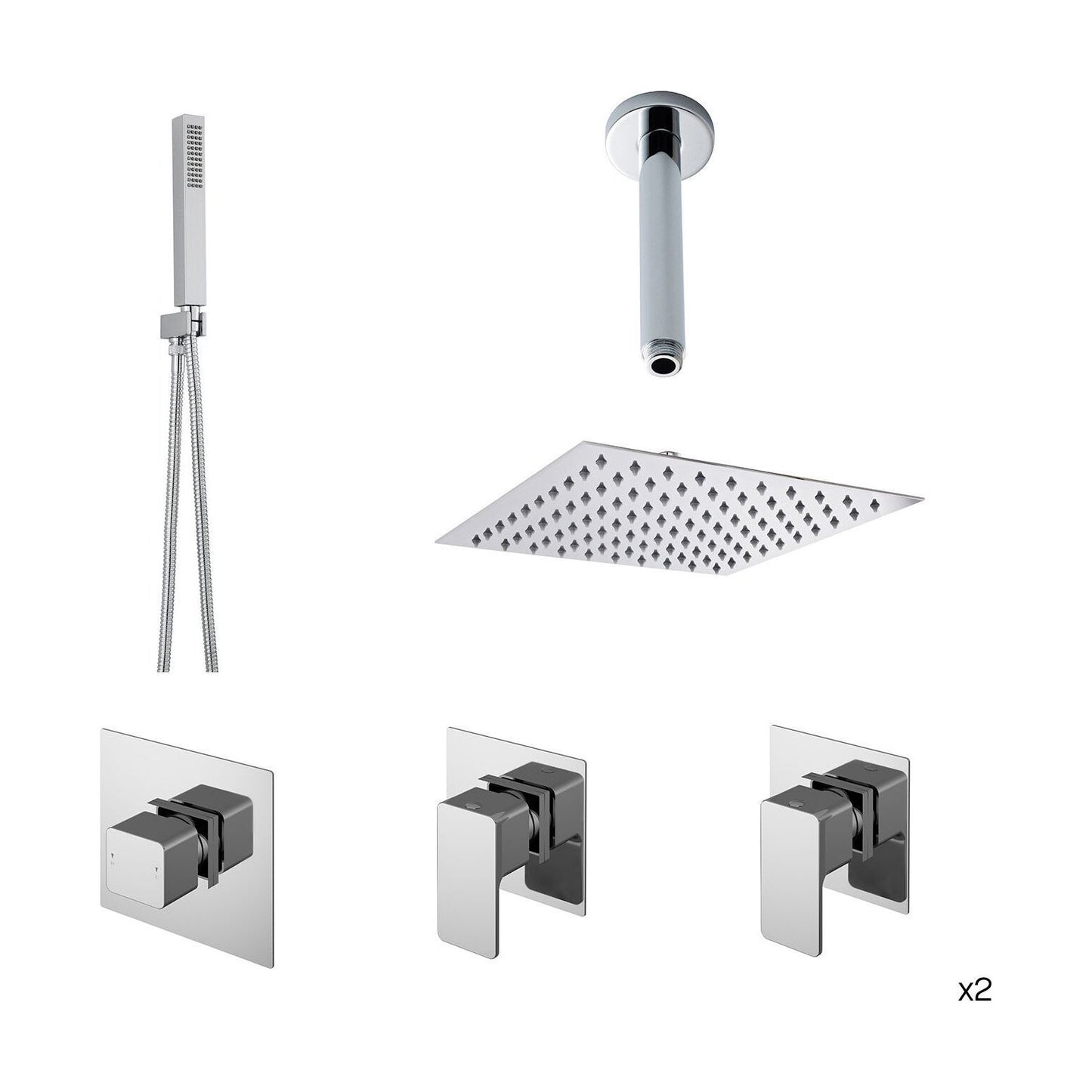 [BSS132ST2] Balterley Modern Chrome Double Shower Bundle With Heads & Handsets - Cutout