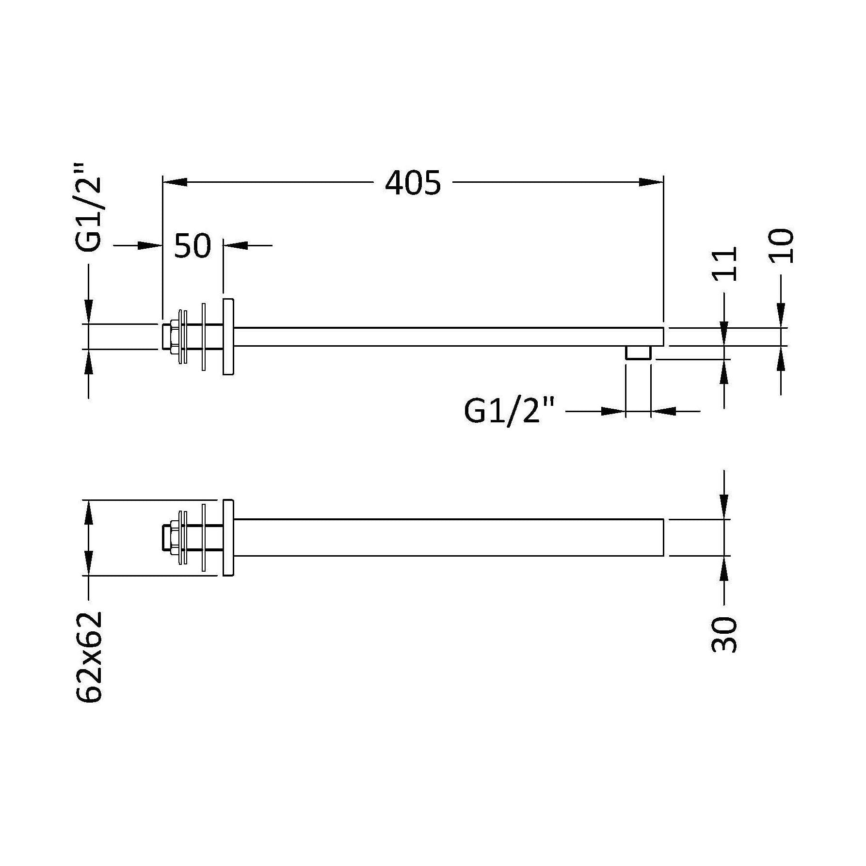 [BSSA013] Small Rectangular Shower Arm - Technical Drawing