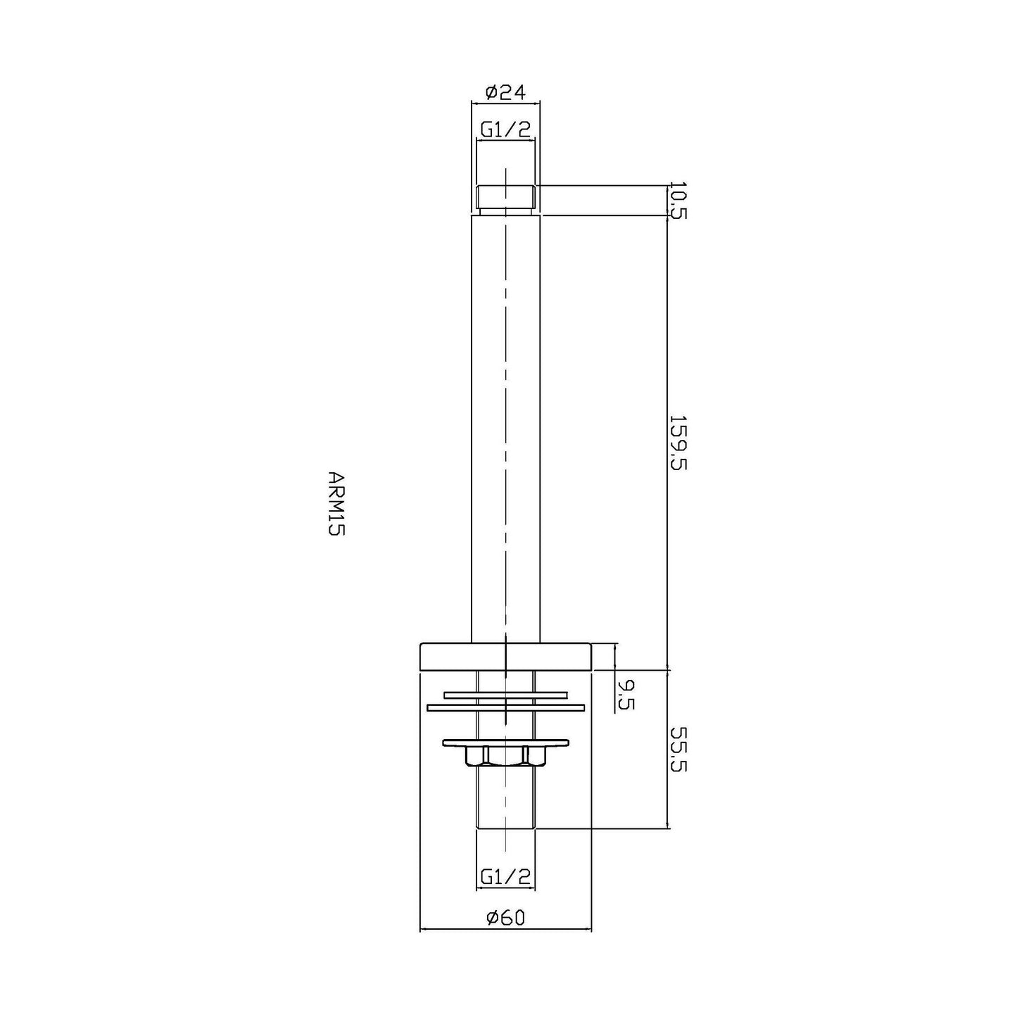 [BSSA1515] Round Ceiling Arm 150mm - Technical Drawing