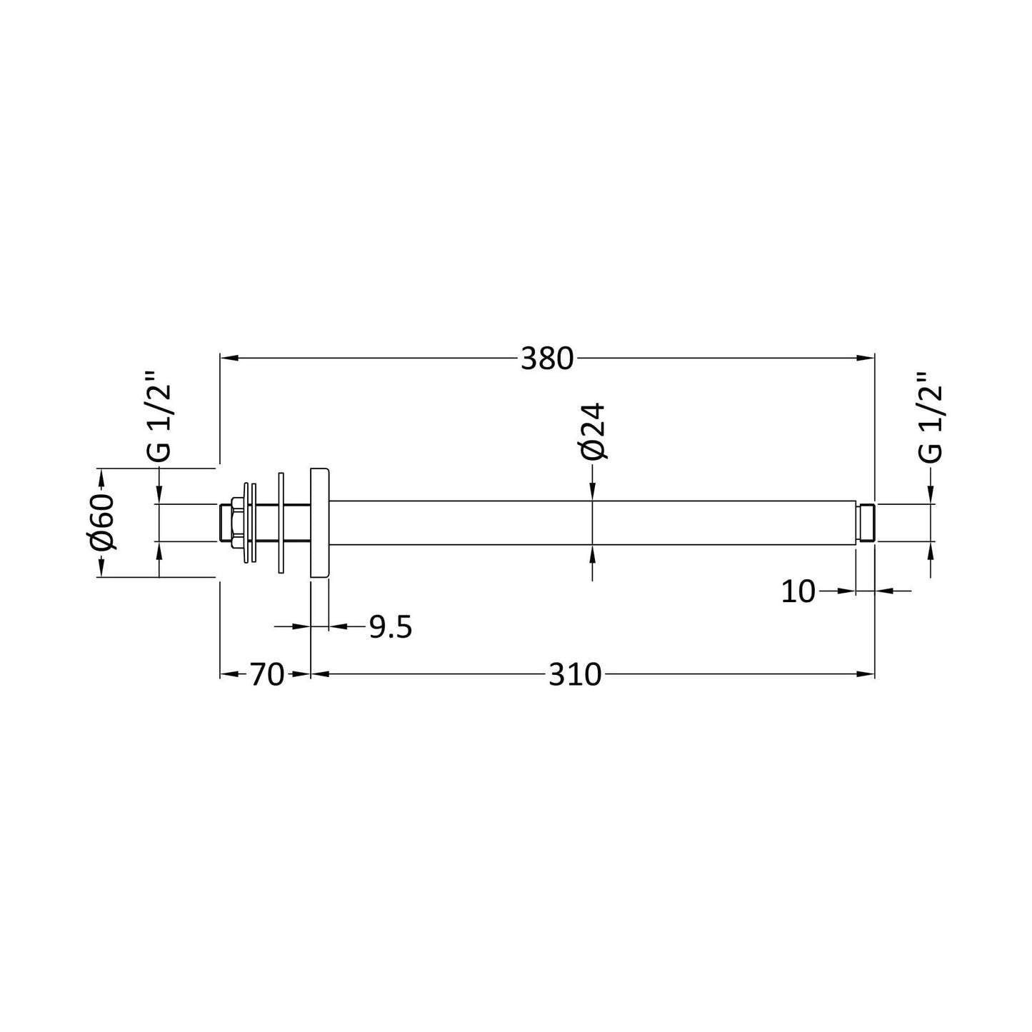 [BSSA1516] Round Ceiling Arm 300mm - Technical Drawing
