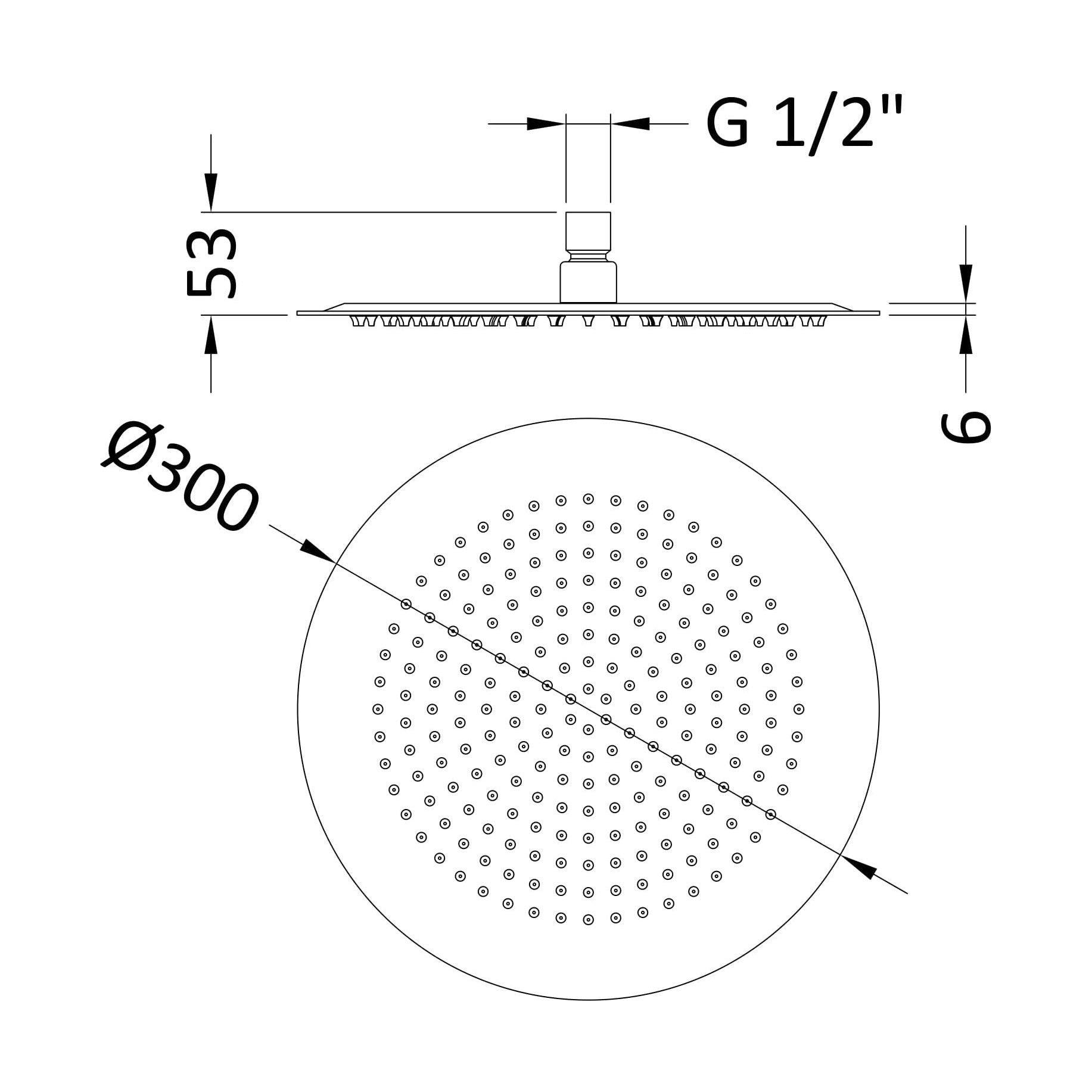 [BSSH026] Slim Round Shower Head 300mm - Technical Drawing