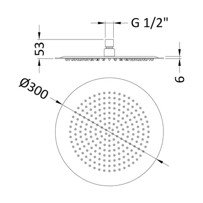 [BSSH026] Slim Round Shower Head 300mm - Technical Drawing
