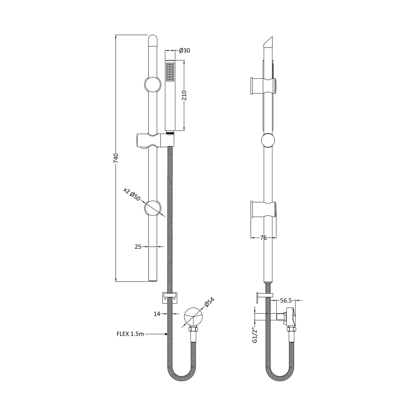 [BSSR1542] Slide Rail Kit - Technical Drawing