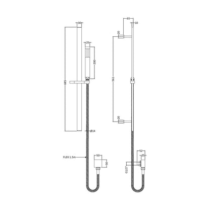 [BSSR4167] Rectangular Slider Rail Kit with Outlet Elbow - Matt Black - Technical Drawing