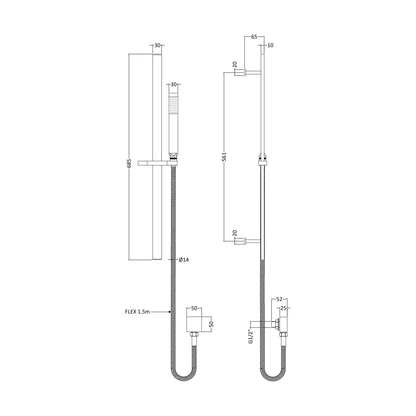 [BSSR8167] Rectangular Slider Rail Kit with Outlet Elbow - Matt Black - Technical Drawing