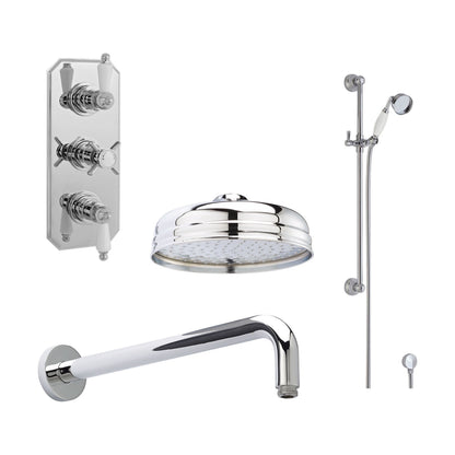 [BST57TR2] Balterley Traditional Triple Thermostatic Valve, Shower Arm, Fixed Shower Head And Slider Rail Kit, Chrome - Cutout