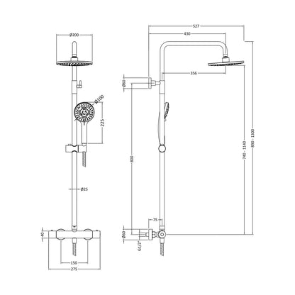 [BSTK1575] Round Thermostatic Bar Valve & Kit - Technical Drawing
