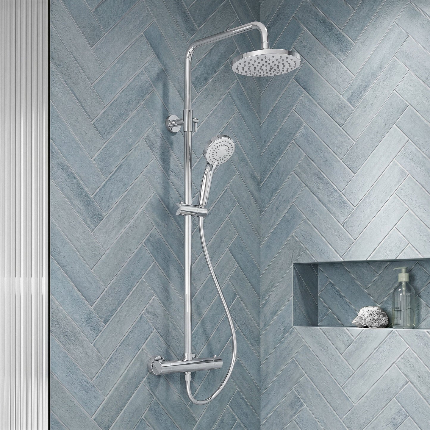 [BSTK375] Consall Round Thermostatic Shower Kit with Fixed Head & Adjustable Handset - Multiple Colours Available - Silo