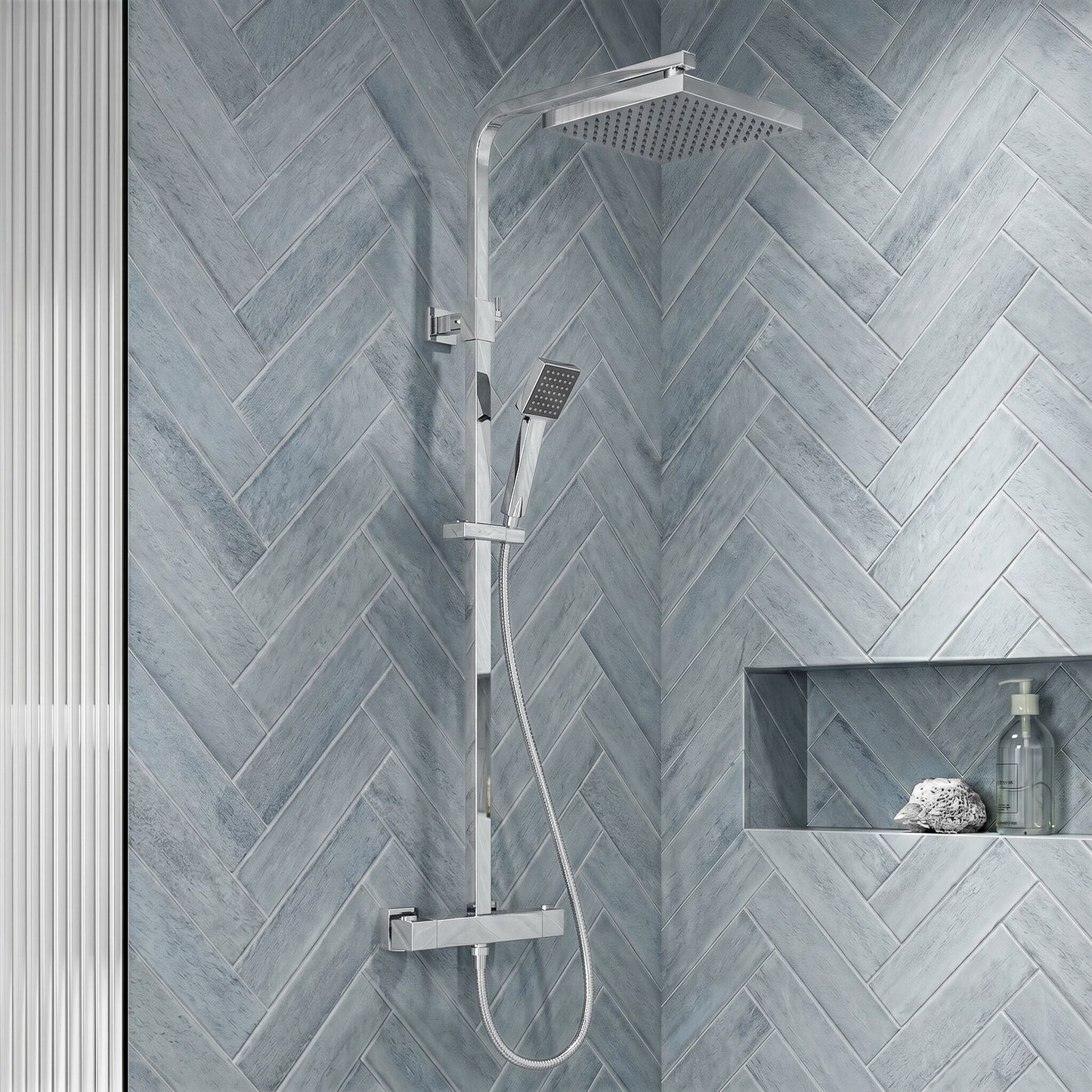 [BSTK386] Swinscoe Square Thermostatic Shower Kit with Fixed Head & Adjustable Handset - Multiple Colours Available - Silo