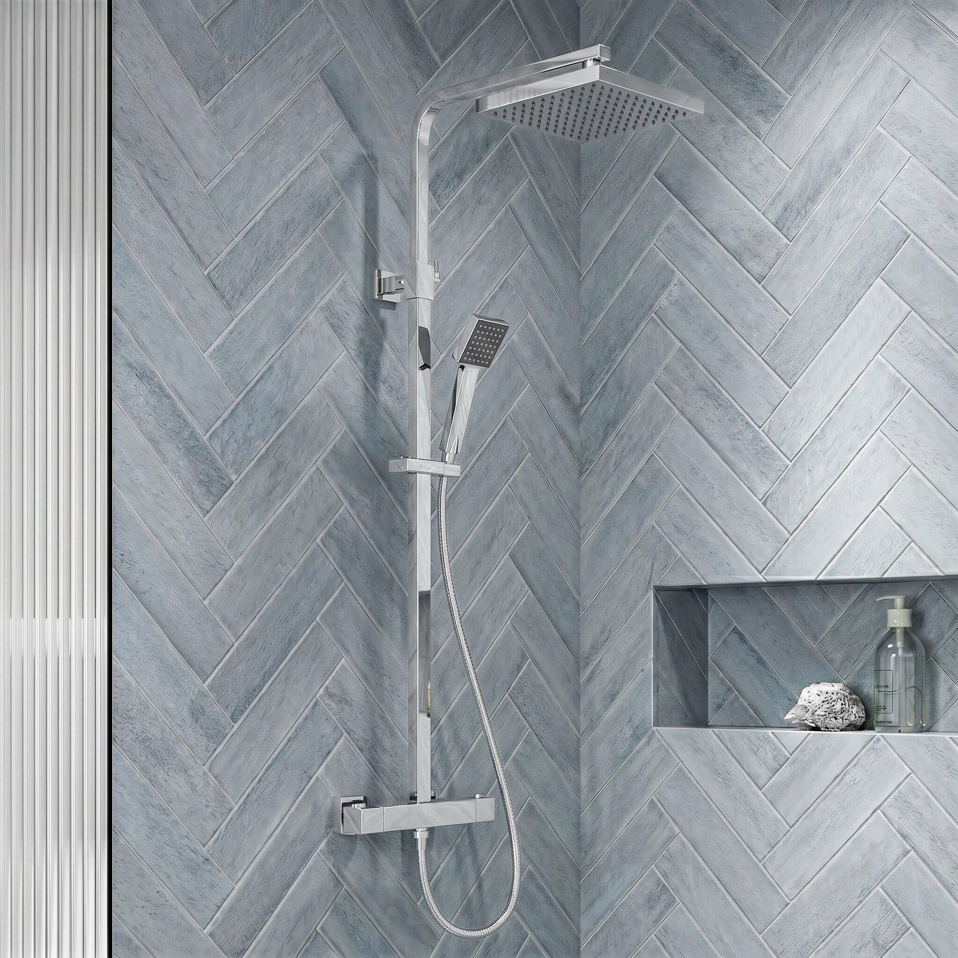 [BSTK386] Swinscoe Square Thermostatic Shower Kit with Fixed Head & Adjustable Handset - Multiple Colours Available - Silo