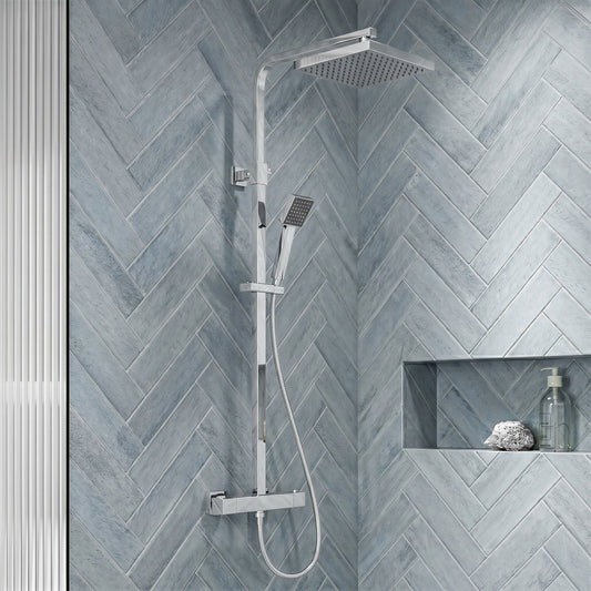 [BSTK386] Swinscoe Square Thermostatic Shower Kit with Fixed Head & Adjustable Handset - Multiple Colours Available - Silo