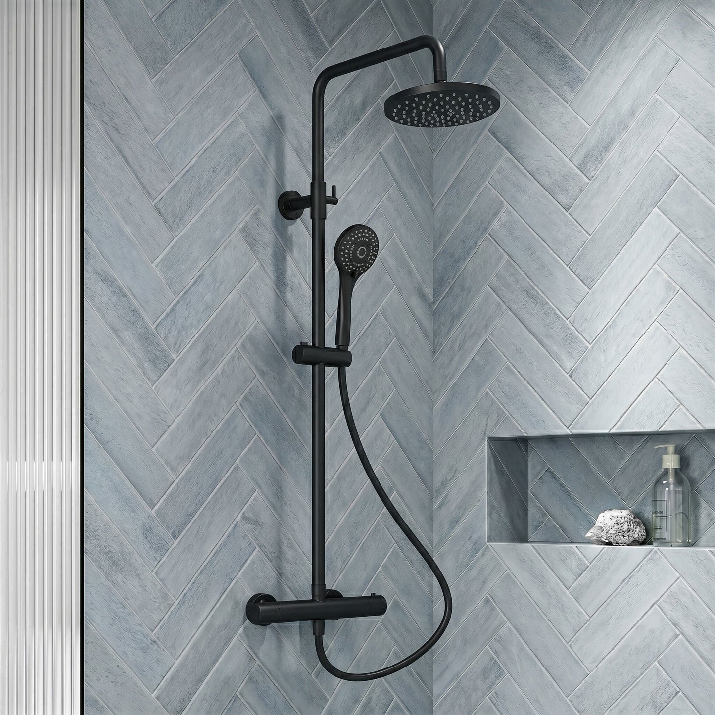 [BSTK475] Consall Round Thermostatic Shower Kit with Fixed Head & Adjustable Handset - Multiple Colours Available - Silo