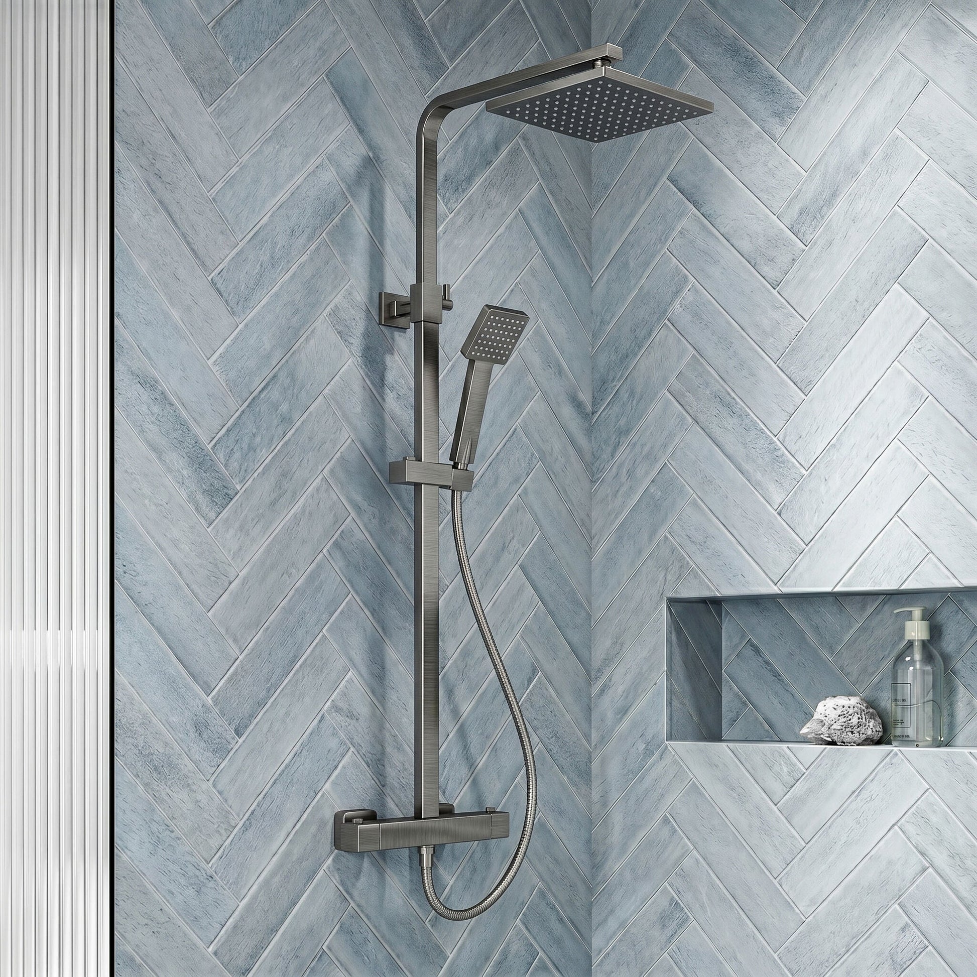 [BSTK786] Swinscoe Square Thermostatic Shower Kit with Fixed Head & Adjustable Handset - Multiple Colours Available - Silo