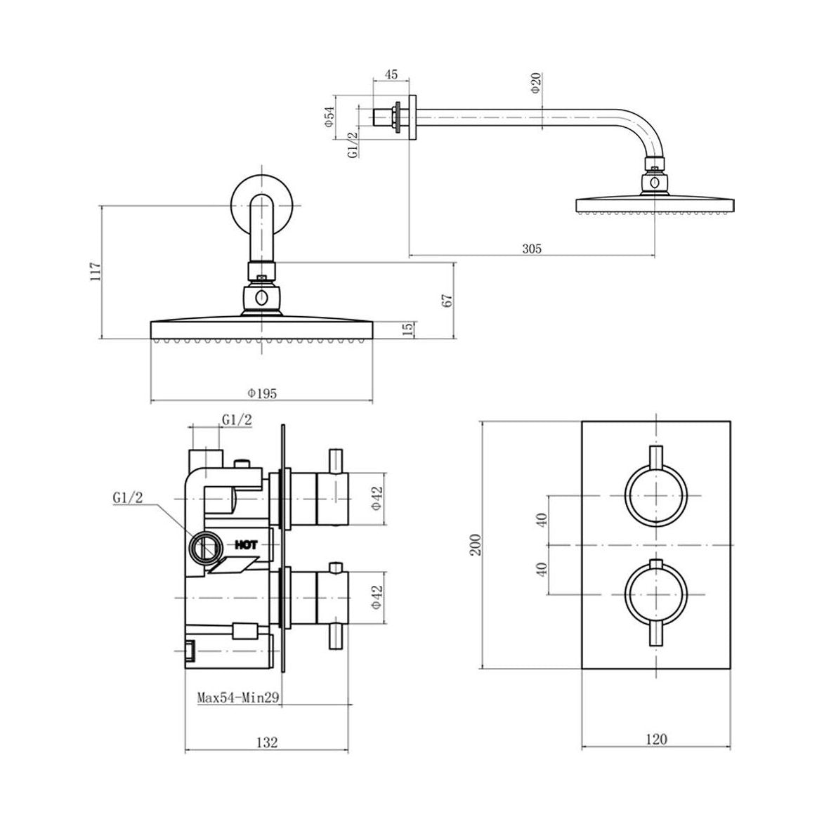 [BSTSS008] Curc Conc Thermo Shower Set CP - Technical Drawing